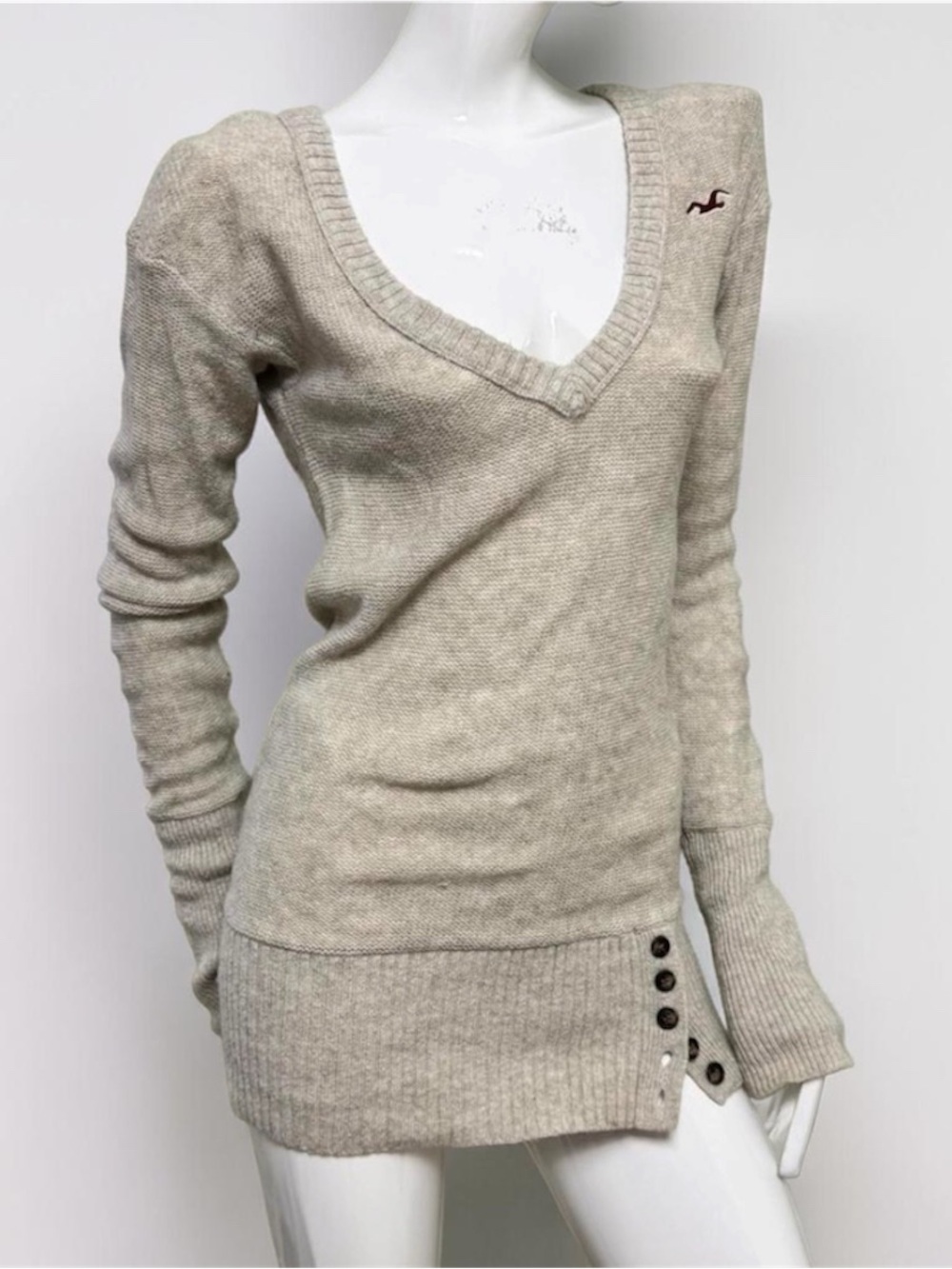 Hollister Vintage Deep V Sweater Dress Size Small Oatmeal